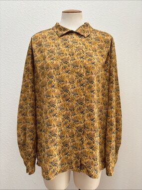 Vintage Jones New York Mustard Floral Botanical Blouse Shirt